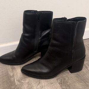 Blondo Black Leather Pointed Toe Ankle Boots with Block Heel